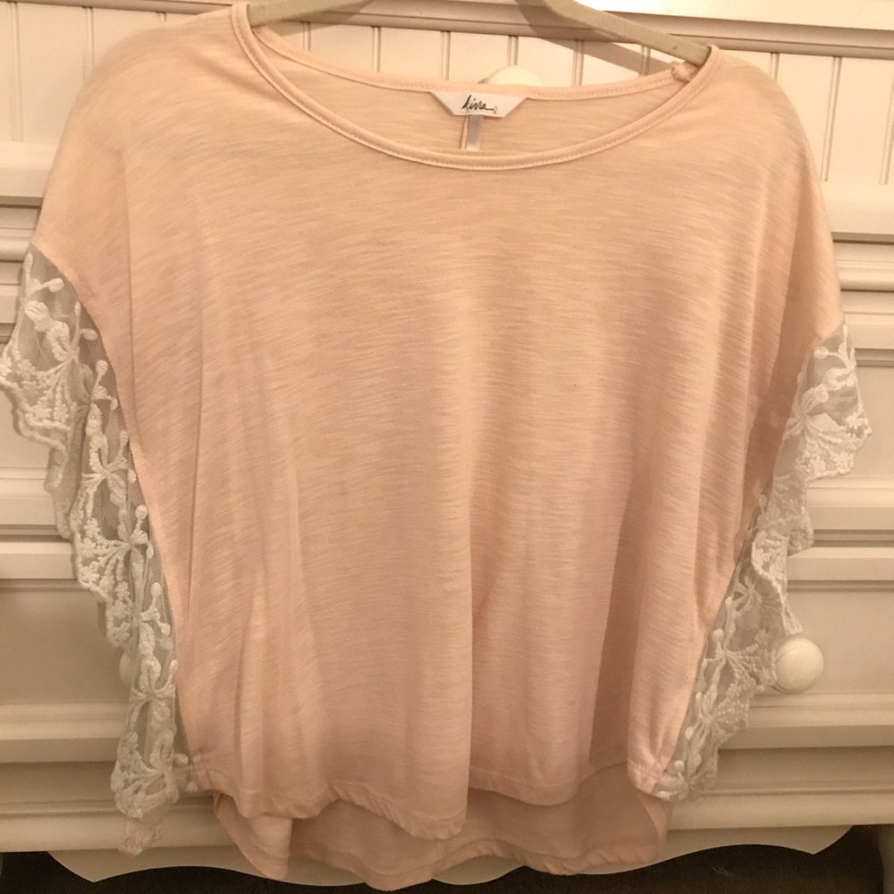 Pink & cream lace top, size XS